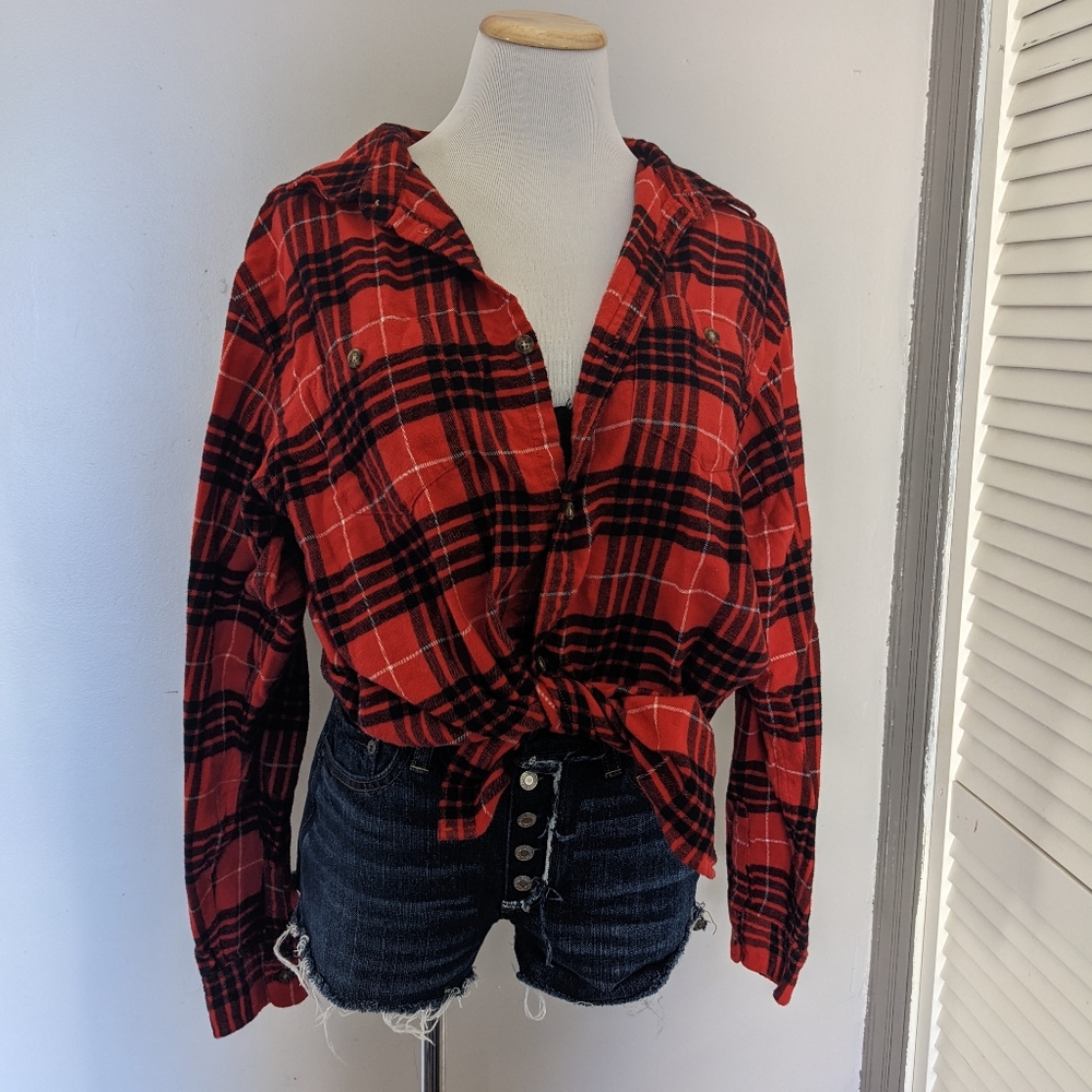 Hannah Anderson red black plaid flannel shirt